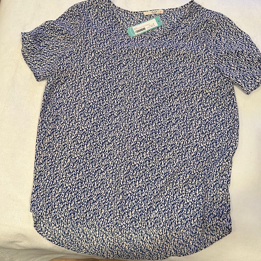 Lelia blue and white print blouse